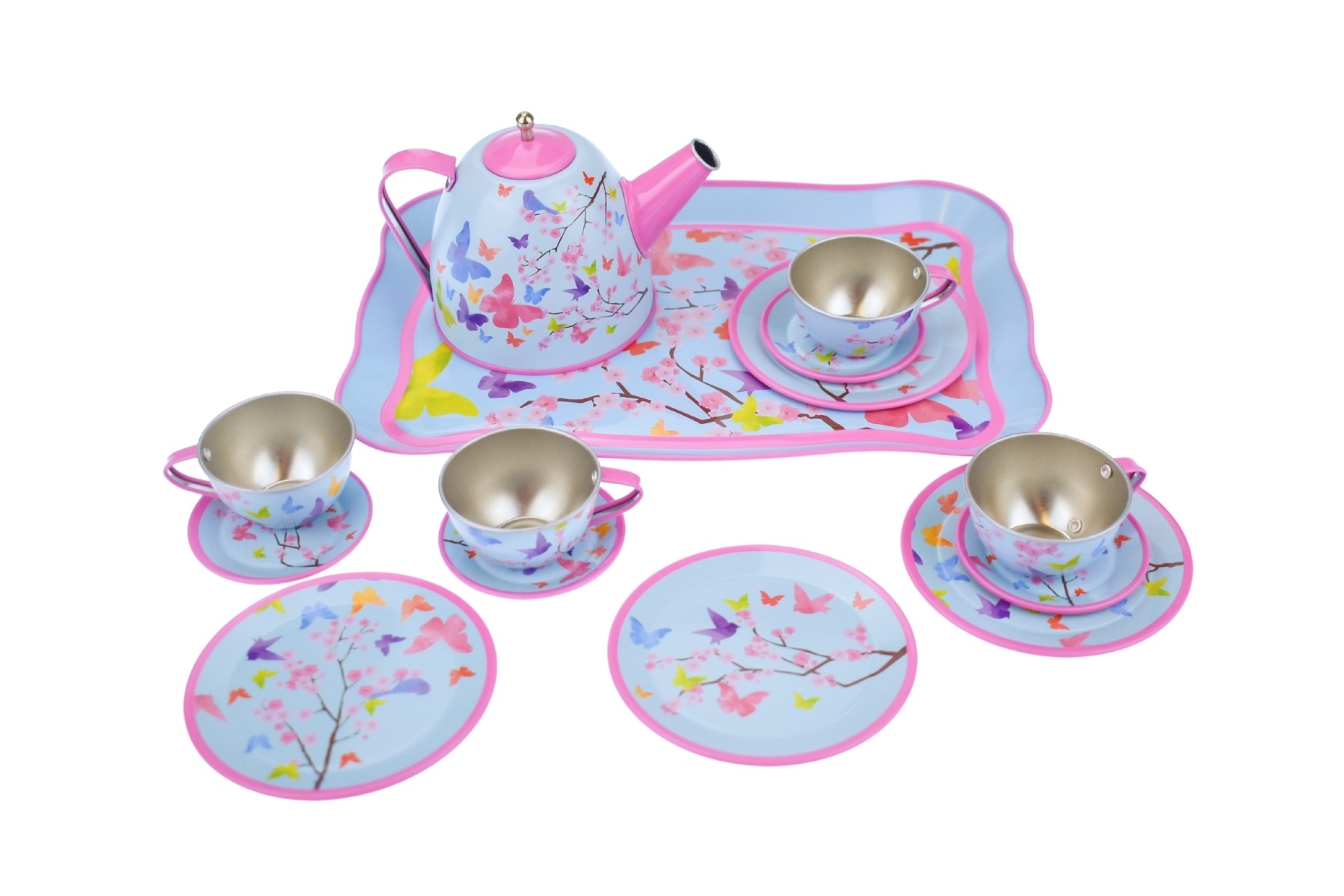Pink Blossom Butterfly 15 Piece Tin Tea Set