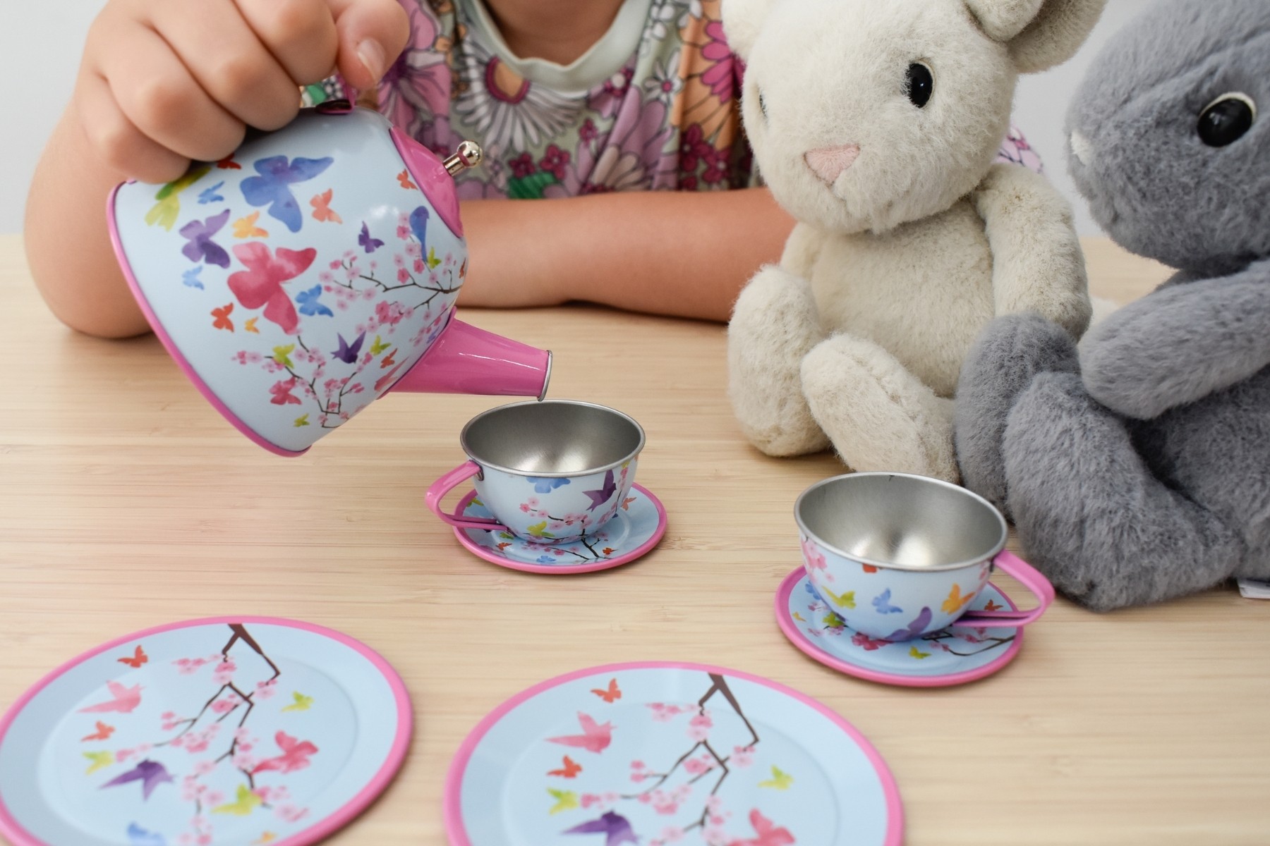 Pink Blossom Butterfly 15 Piece Tin Tea Set
