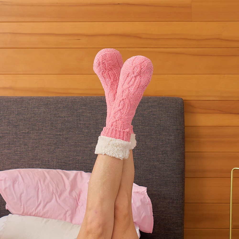 Chenille Lounge Socks - Dark Pink