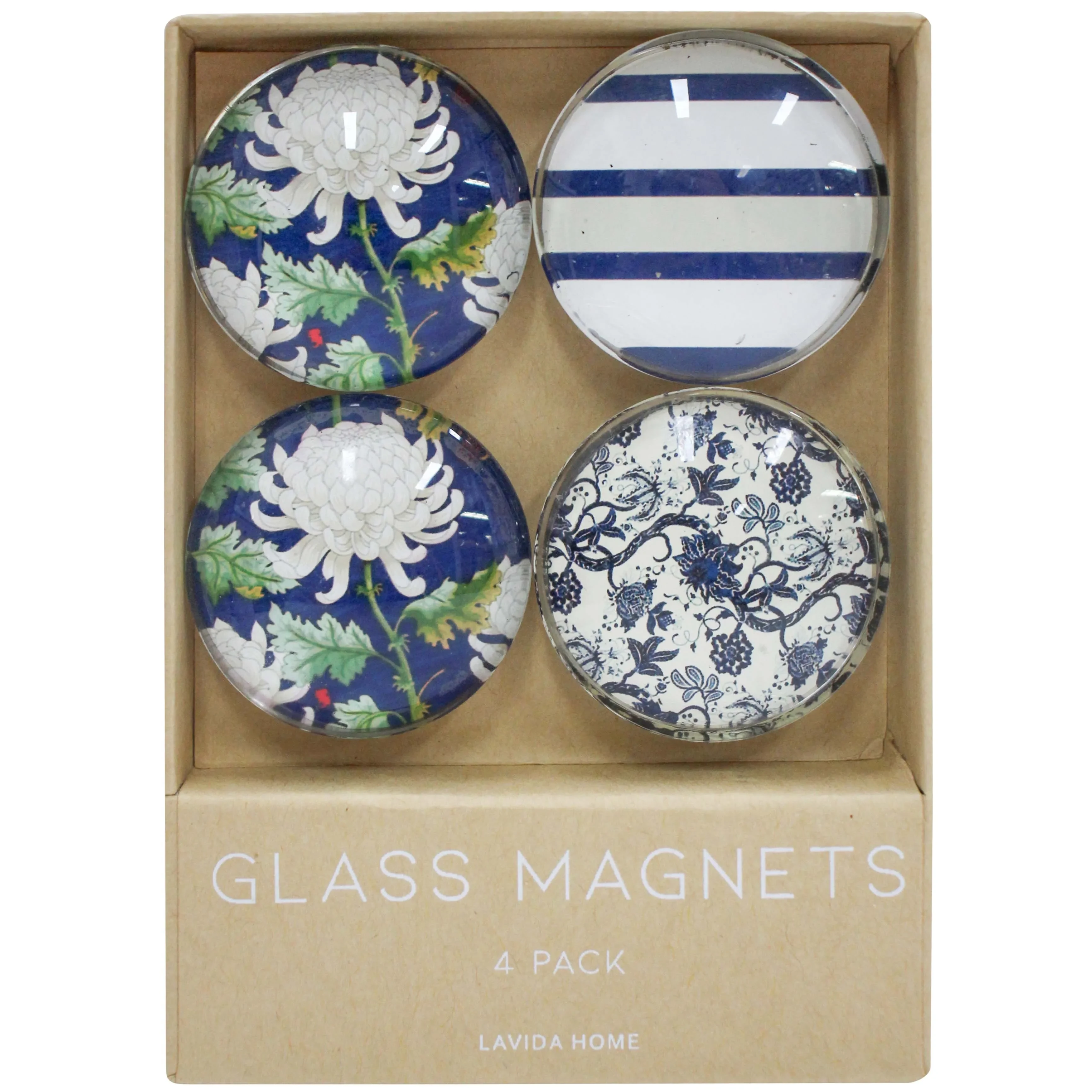 Set of 4 Glass Magnets - Navy Hamptons