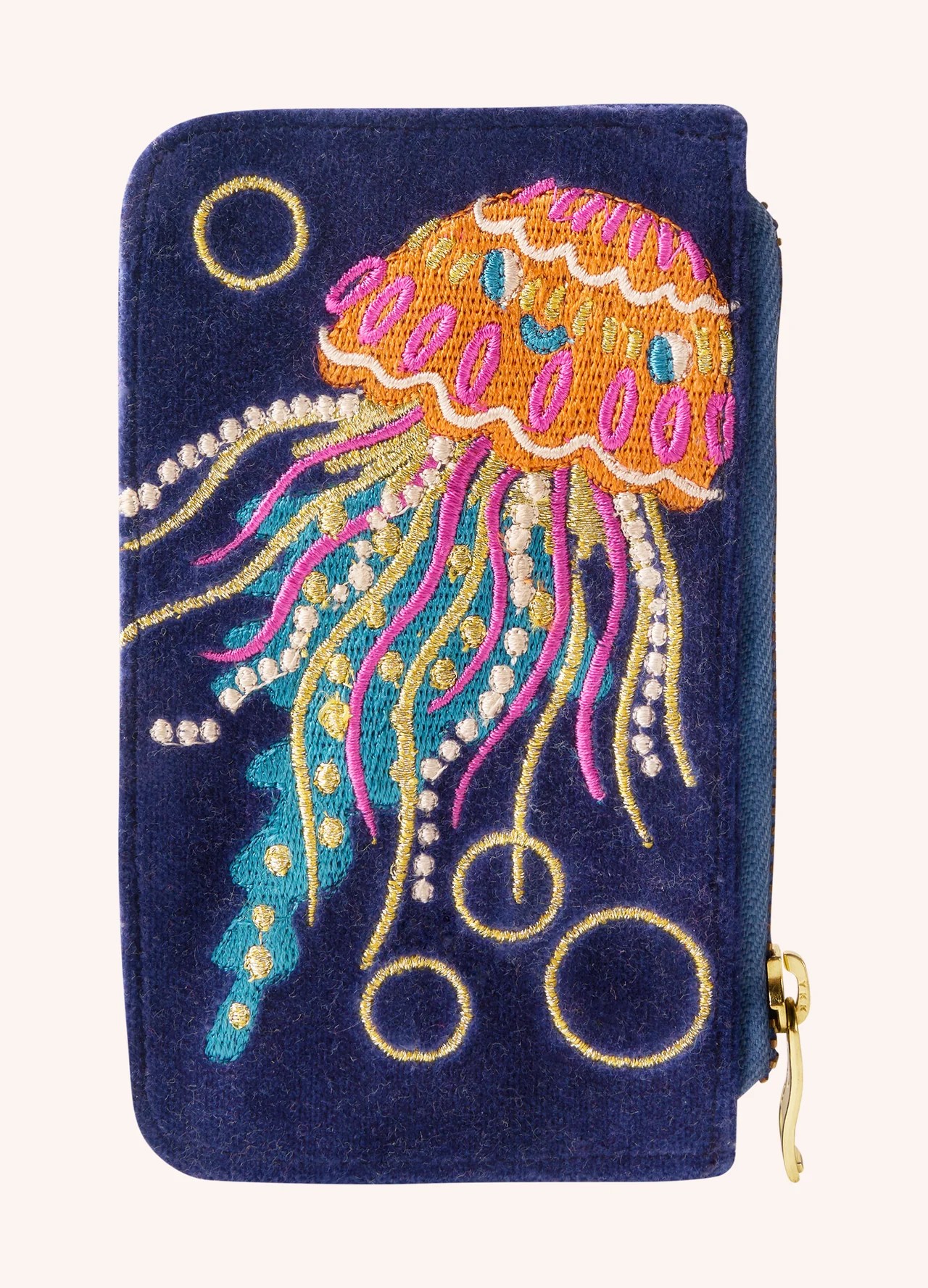 Velvet Embroidered Card Holder - Jellyfish
