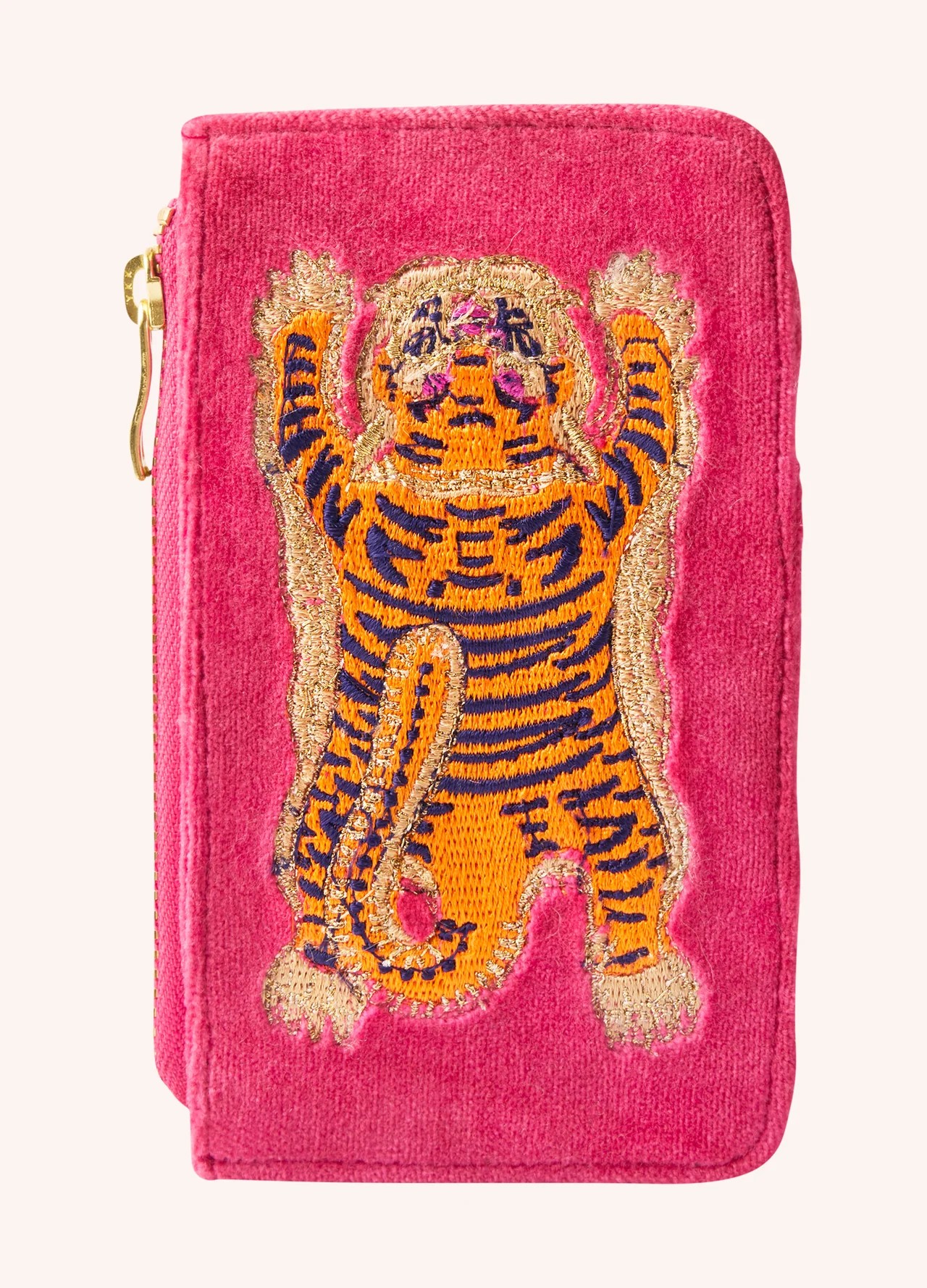Velvet Embroidered Card Holder - Ikat Tiger