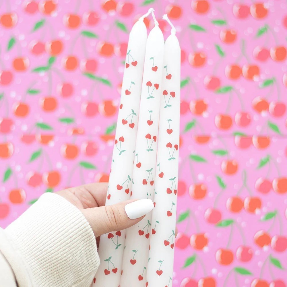 Set of 3 Cherry Taper Candles