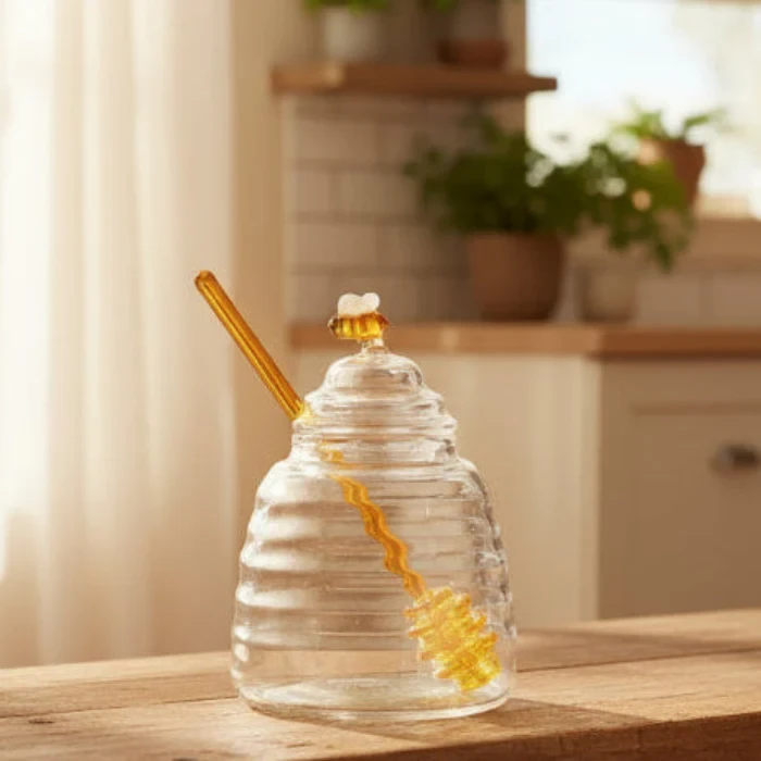 Hive Glass Honey Pot with Dipper