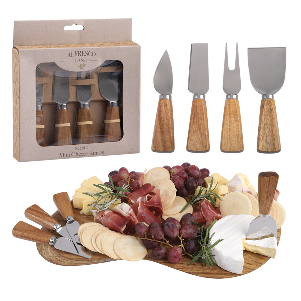 Alfresco Lane Mini Cheese Knives with Acacia Wood Handle Set of 4