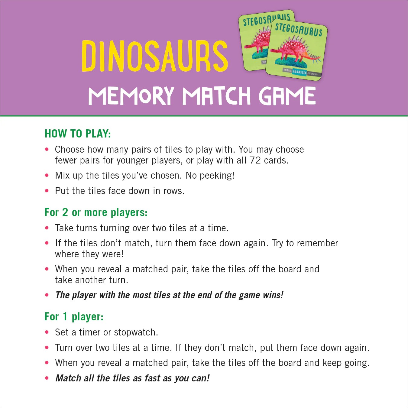 Dinosaurs Memory Match Game