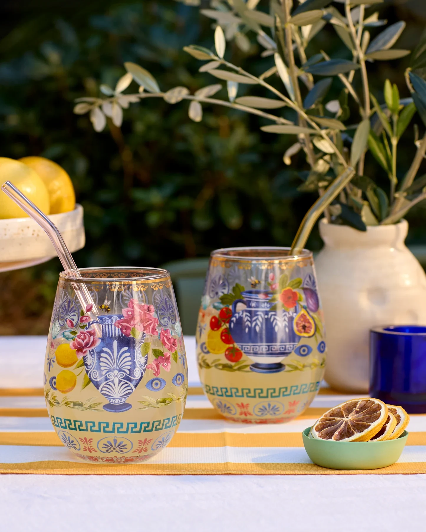Set of 2 Glass Tumblers - Mediterranean Summer