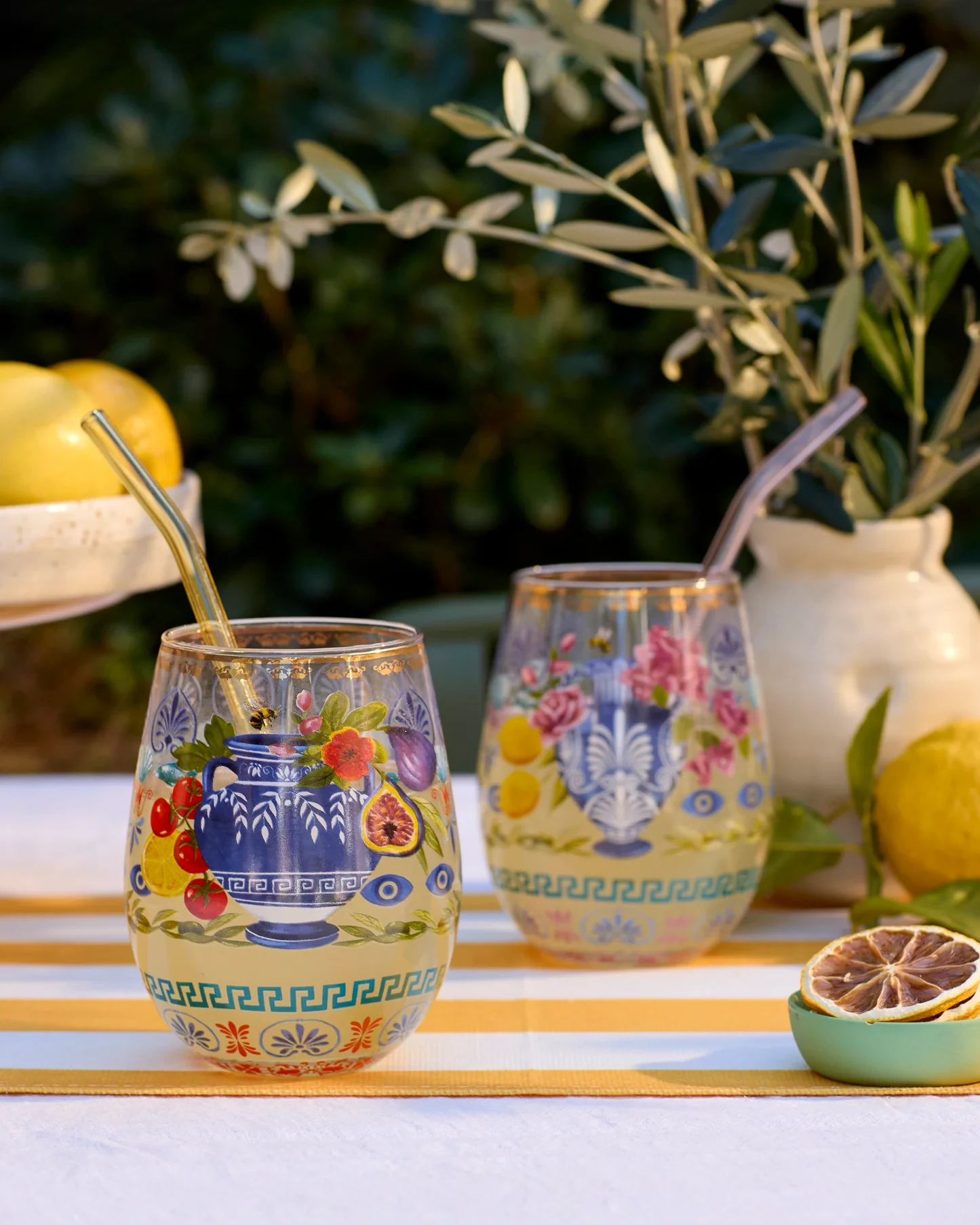 Set of 2 Glass Tumblers - Mediterranean Summer